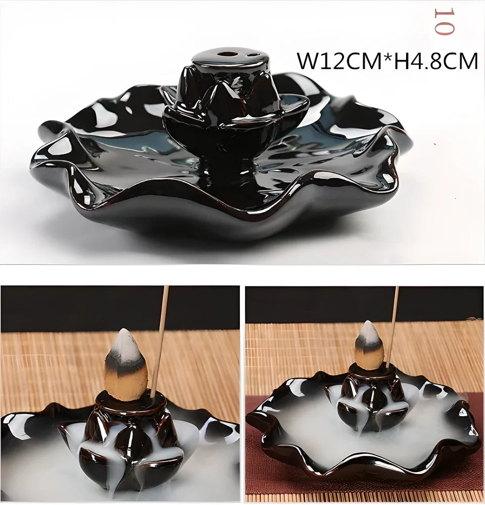 Elegant ceramic waterfall incense burner with flowing smoke and soothing sounds for a relaxing ambiance