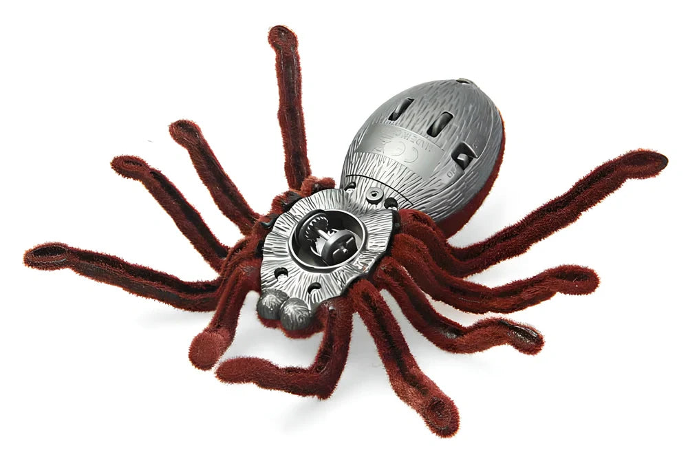 Premium realistic remote control spider toy with brown colour, illuminating eyes and back, and infrared remote control