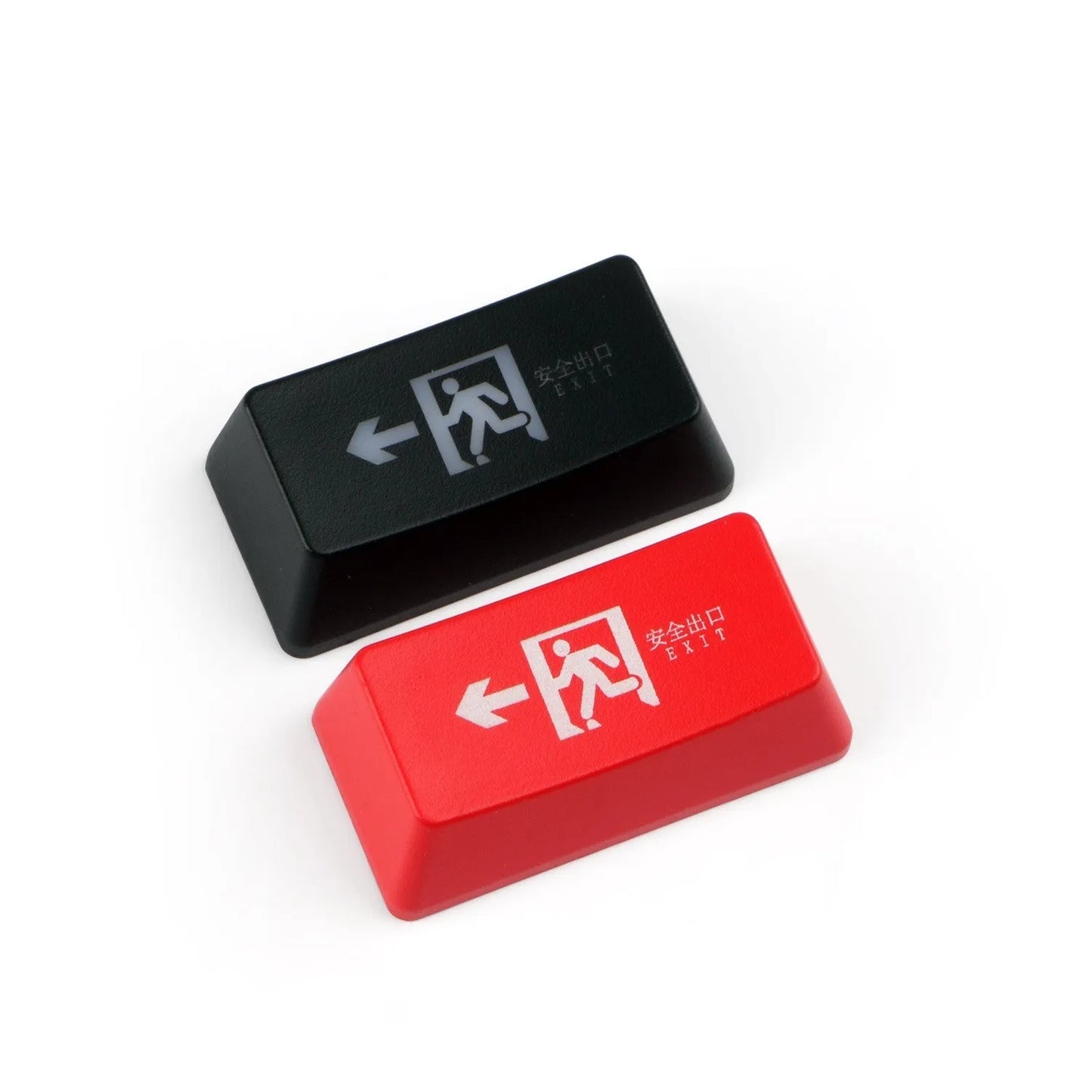 Transparent keyboard key cap with safety evacuation exit symbol design