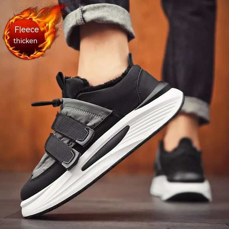 Men's black and grey striped platform sneakers with PVC sole