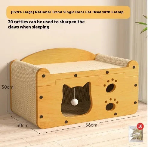 Double-layer corrugated paper cat house with double ball doors, extra-large 30 cm size