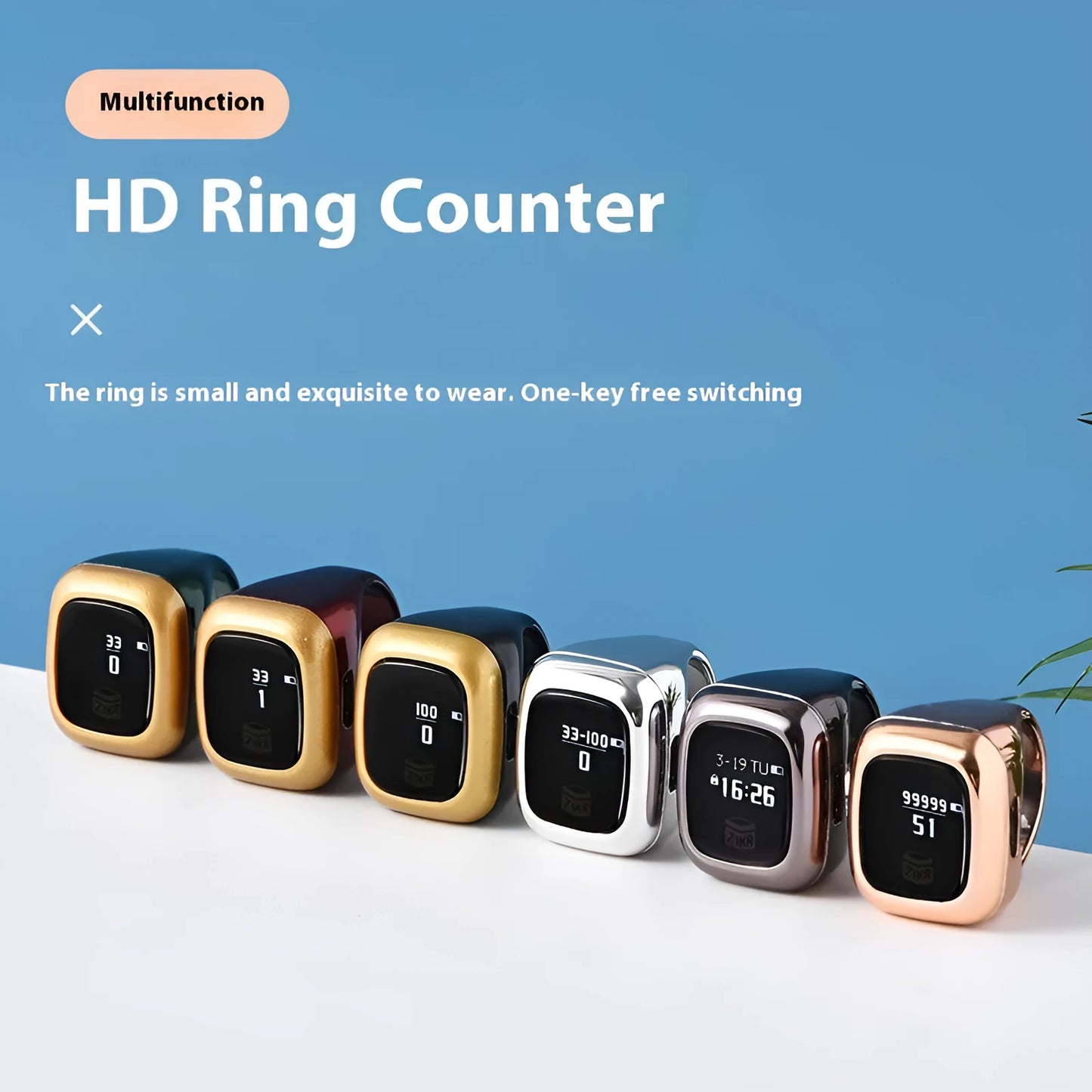 Al-Fatiha black digital wrist counter with display screen showing numbers, on a wrist.