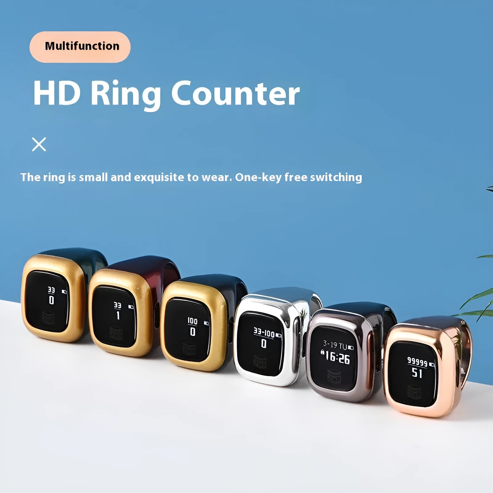 Al-Fatiha black digital wrist counter with display screen showing numbers, on a wrist.