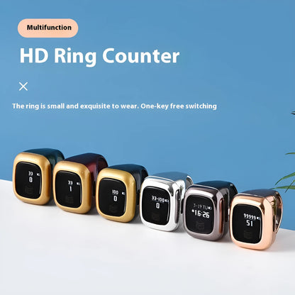 Al-Fatiha black digital wrist counter with display screen showing numbers, on a wrist.