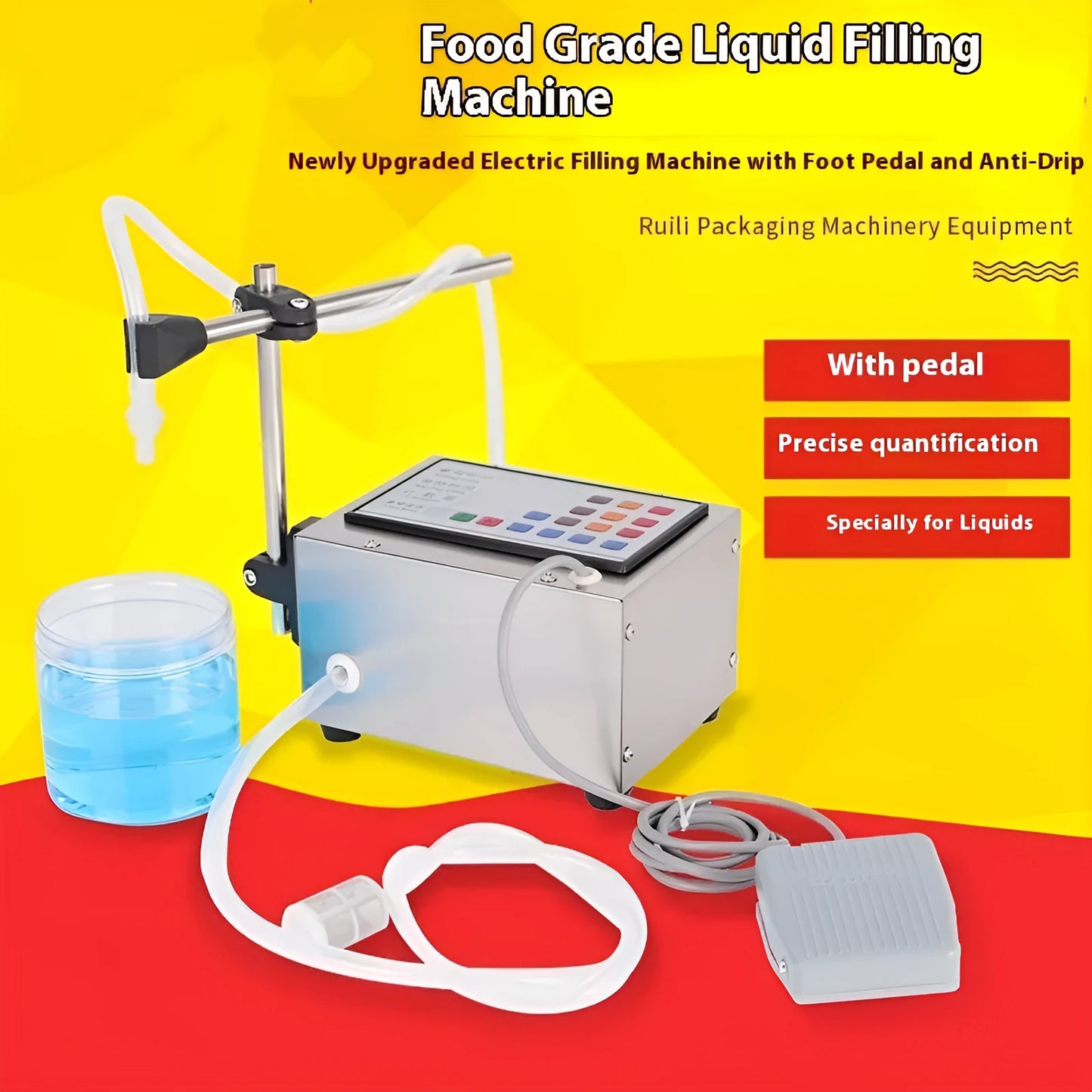 GFK-280 CNC benchtop liquid filling machine with control panel and dispensing nozzle on a work surface.