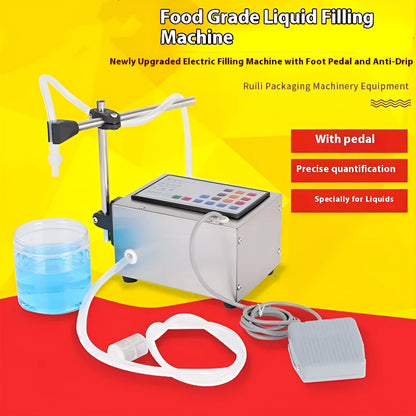 GFK-280 CNC benchtop liquid filling machine with control panel and dispensing nozzle on a work surface.