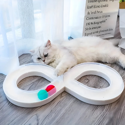 Interactive cat turntable track toy with ball system and teasing stick for feline enrichment