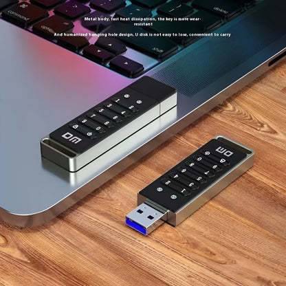 Metal fingerprint security USB flash drive with USB 3.0 connector showing biometric sensor