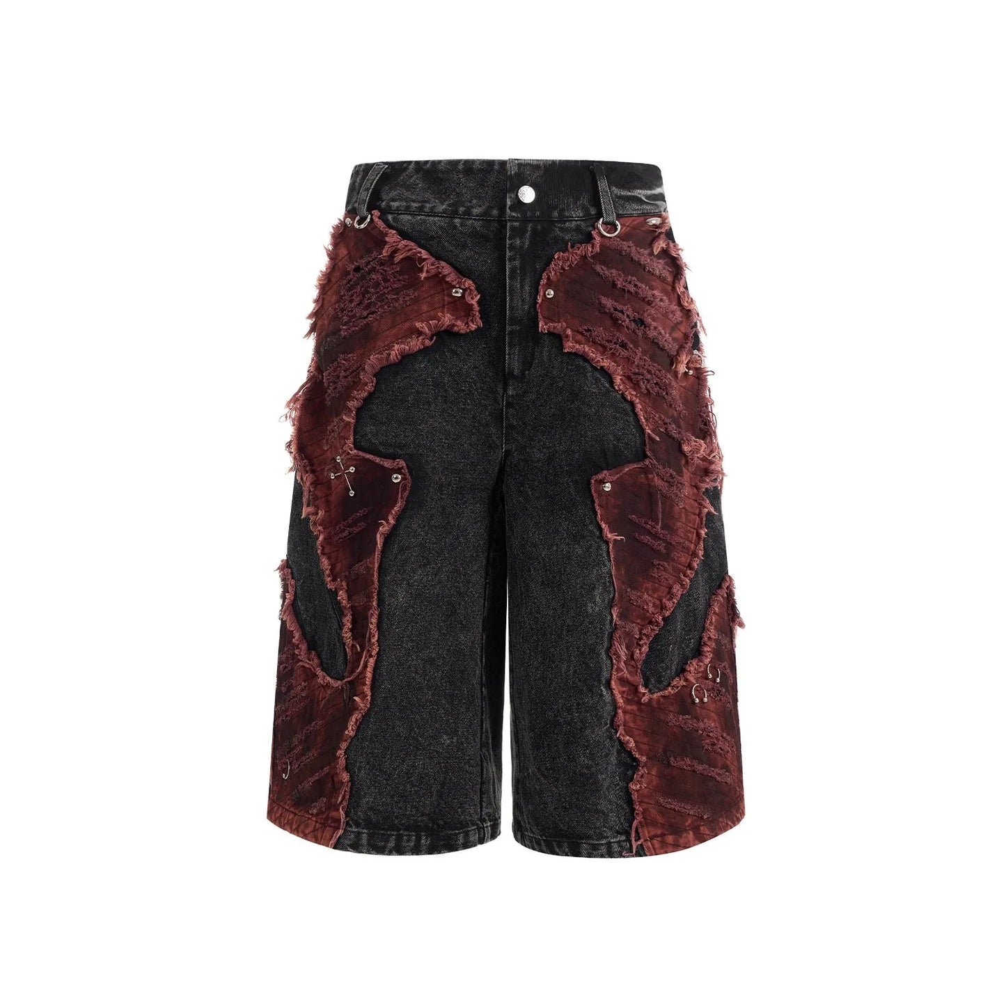 Women's distressed denim cropped wide-leg pants with brushed stitching and mid-high waist