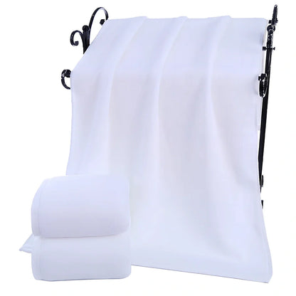 White 100% cotton bath towel, 21-strand yarn, 26-30s absorption, sizes 70x140cm to 150x200cm, weights 350-1000g