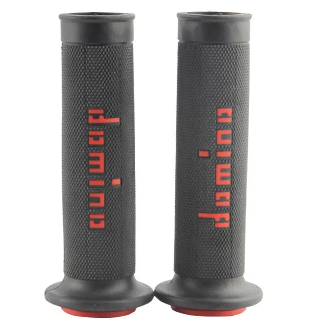 Pair of non-slip rubber motorcycle handle grips for 22mm or 24mm bars in multiple colour options.