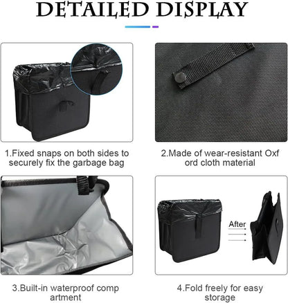 Black car folding trash can with hanging function and waterproof Oxford cloth material