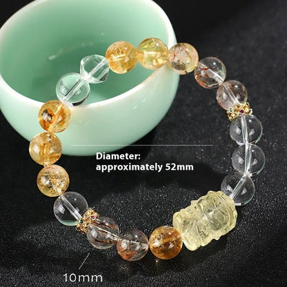 Handmade women's crystal beaded bracelet with freshwater pearls and small Buddha charm