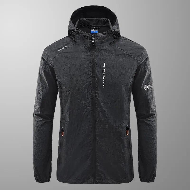 Men's Hooded Sun-Protection Top, Summer Outdoor UV Jacket, Thin Nylon Lightweight Loose Fit, Available in Light Grey, Dark Grey, Black, Dark Blue, Denim Blue, Sizes M to 5XL, Asian Size Fit Guide