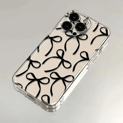 Black ribbon bow transparent soft TPU phone case for iPhone with anti-fall function and sprayed finish.