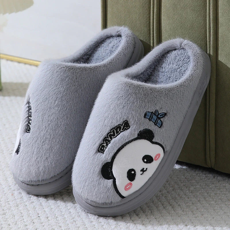 Cozy and stylish panda-themed plush slippers with a thick, cushioned sole for maximum comfort around the house