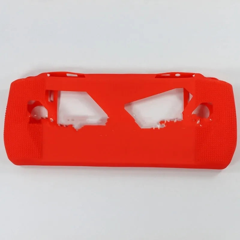 Plastic game console case with drop protection, shown in black, blue, pink, red, white, or yellow
