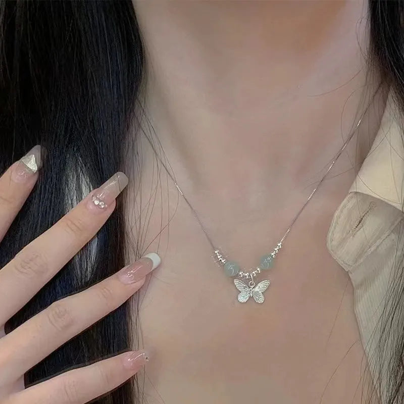 Women's butterfly bracelet and necklace jewellery set with electroplated silver finish