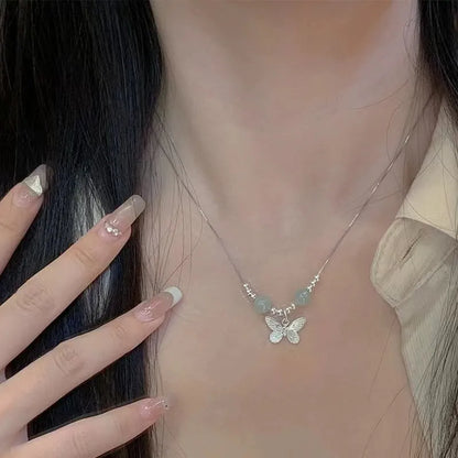 Women's butterfly bracelet and necklace jewellery set with electroplated silver finish