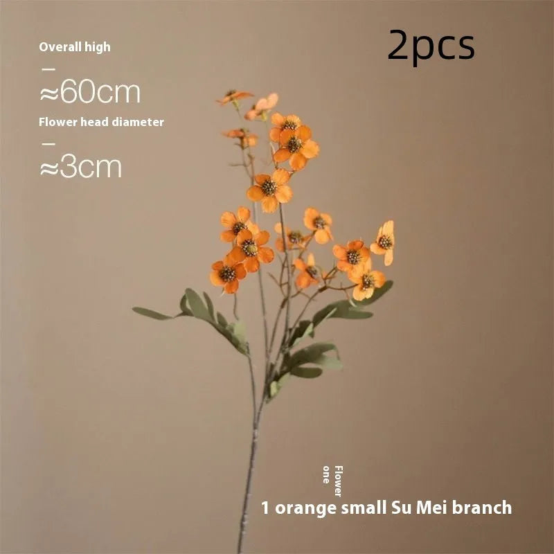 Bundle of four artificial dried flowers in orange, white, pink, and champagne colours for rustic decor