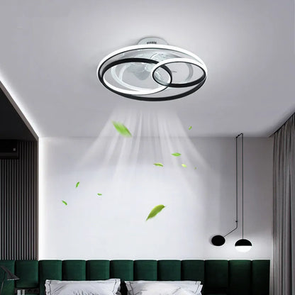 Nordic style ceiling fan with integrated light, 48cm diameter, in black or gold finish with metal blades.