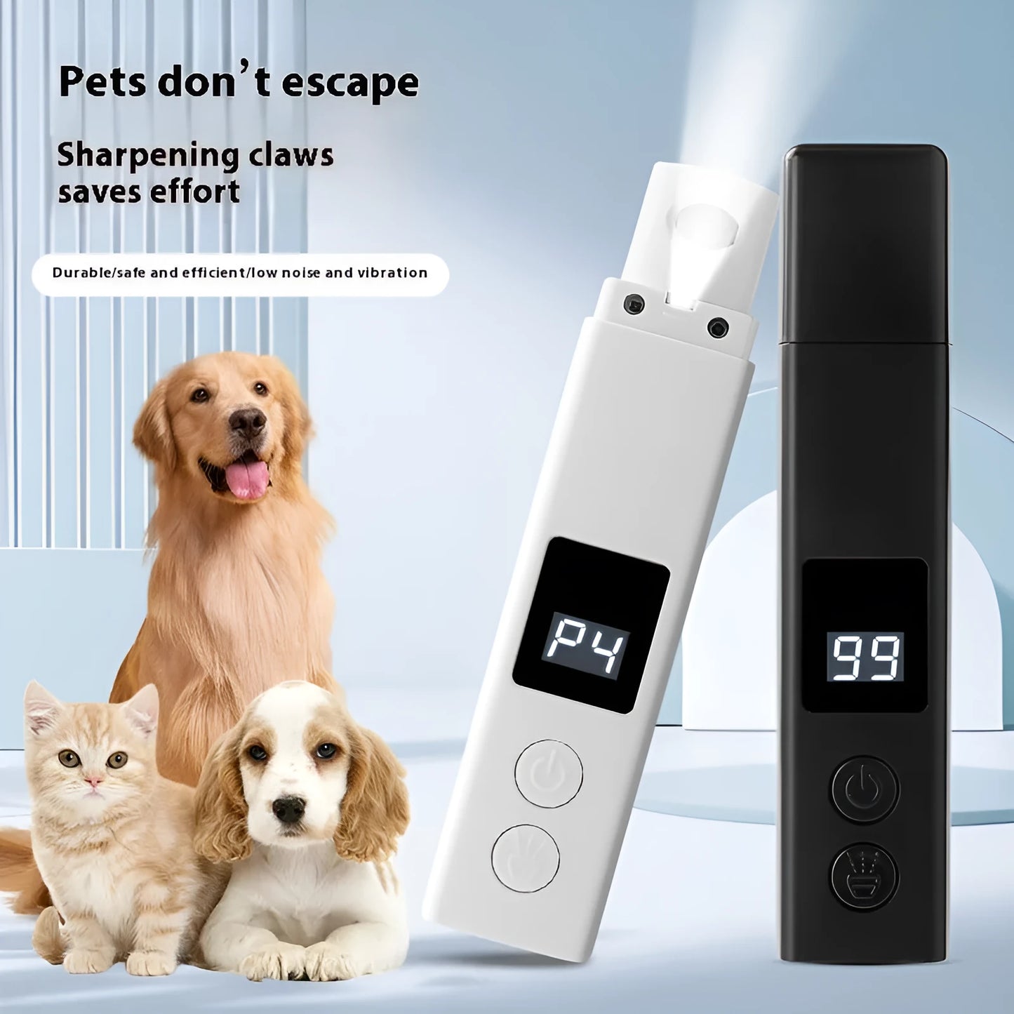 Electric dog nail grinder with LED light and dust cover in black and white colour options