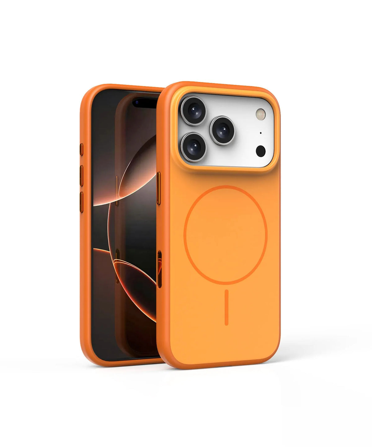 Frosted matte magnetic protective case for iPhone 17 Pro Max in Desert Gold colour, showing textured TPU finish.