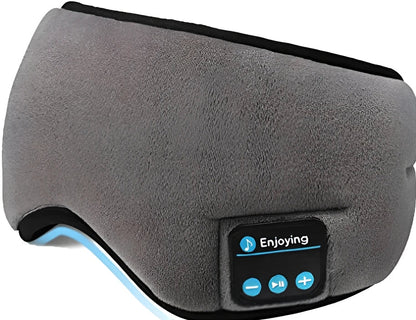 Black Bluetooth eye mask with memory foam padding and adjustable headband for light blocking and audio