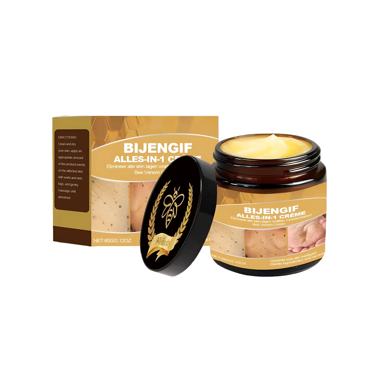 60g jar of bee venom and mint leaf skin care cream with salicylic acid and allantoin.