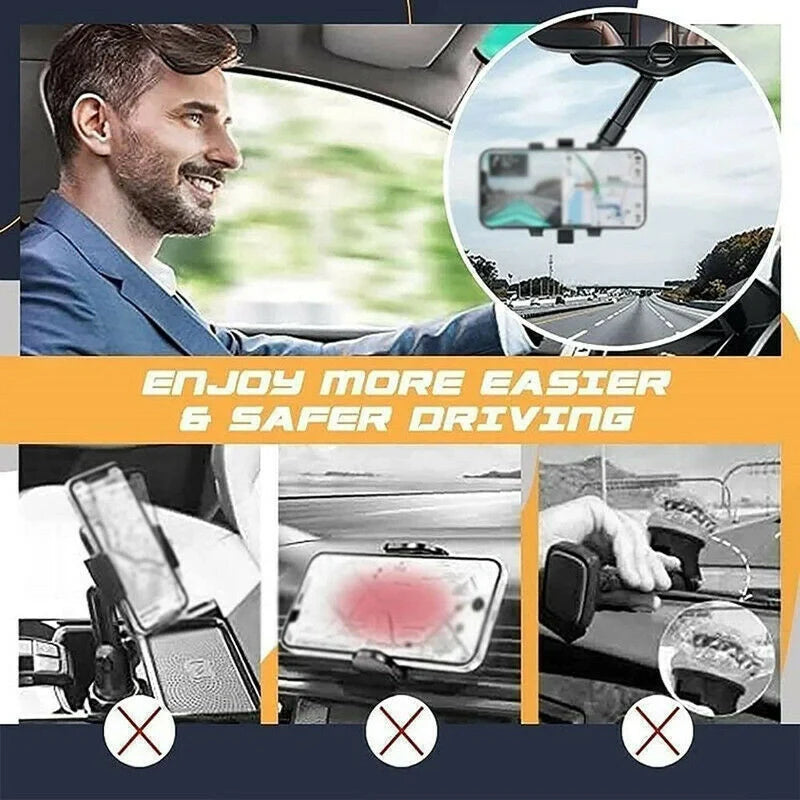 Car rearview mirror swivel navigation bracket in black, made from temperature-resistant ABS with nano-PU glue