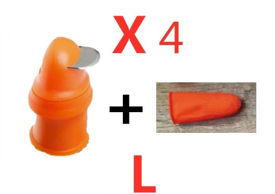 Silicone thumb protector with sharp curved blade for effortless vegetable, fruit, and crop harvesting in the garden or farm