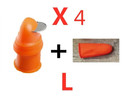 Silicone thumb protector with sharp curved blade for effortless vegetable, fruit, and crop harvesting in the garden or farm