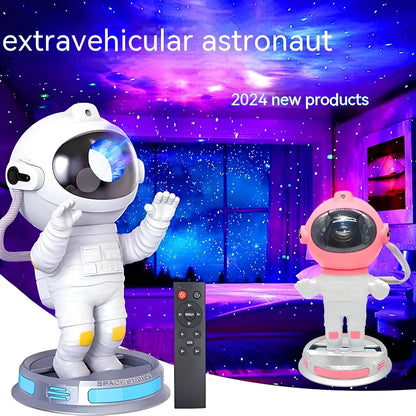 White enamel astronaut starlight projection lamp on base, projecting northern lights and stars, size 22.5 x 12.5 x 12.5cm, USB powered
