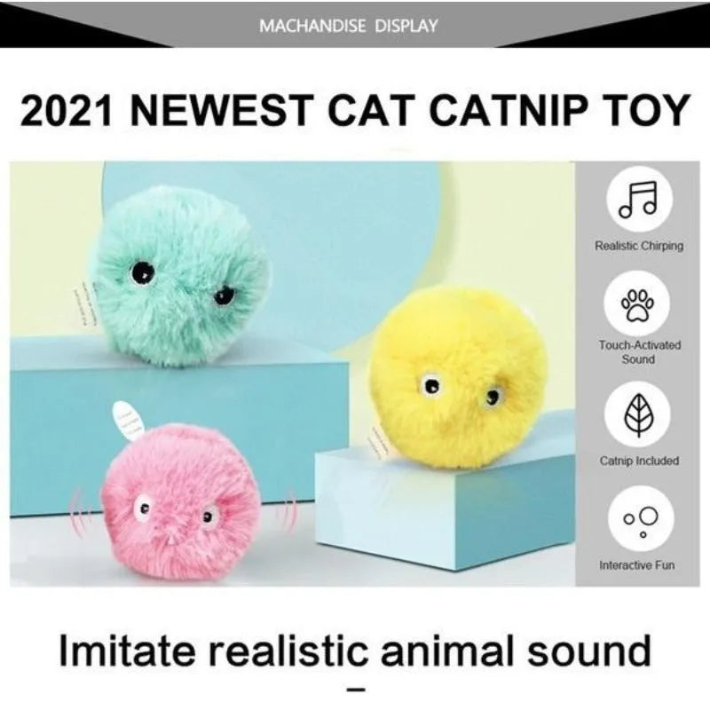 Interactive pet toy ball with three colour options triggering different animal sounds when moved