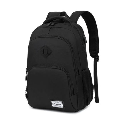 Grey lightweight backpack with USB charging port on shoulder strap.