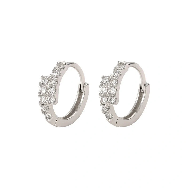 EK217 Small Diamond Ear Clip in white gold, geometric design, Korean style