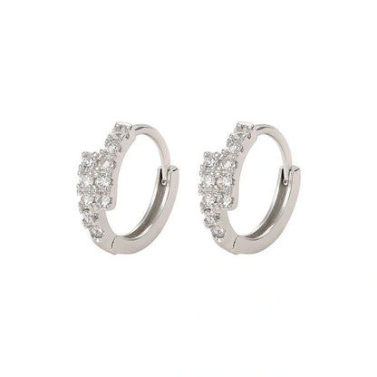 EK217 Small Diamond Ear Clip in white gold, geometric design, Korean style