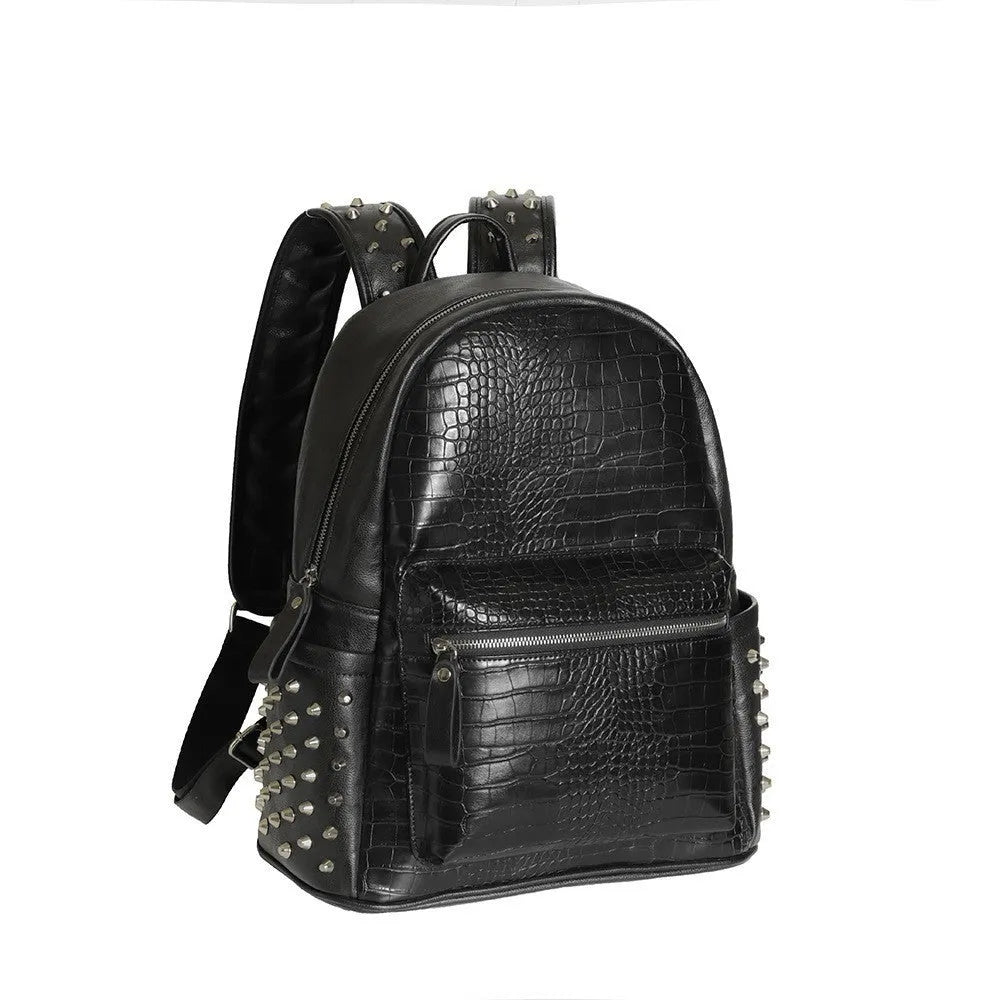 Black waterproof PU computer bag with 36-55L capacity and oil wax leather detailing