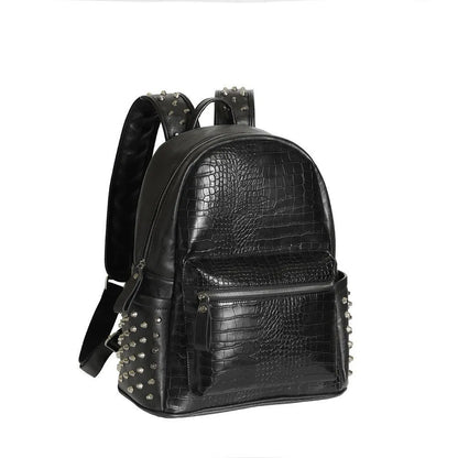 Black waterproof PU computer bag with 36-55L capacity and oil wax leather detailing