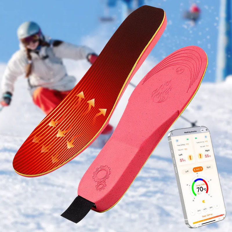 Wireless Heated Insoles With APP Control Unisex Smart Heated Insoles PU Material Large Size 30.5 x 9.8 x 2 cm Small Size 27 x 9 x 1.86 cm Black and Red for Adults