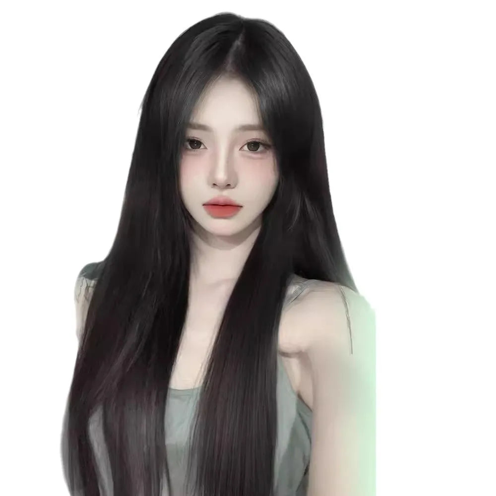 Female full-head wig with forehead lace seamless construction in brown black and cold brown colour options