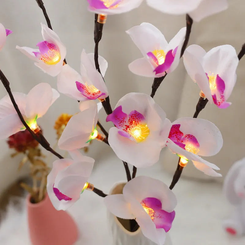 Pink phalaenopsis branch decorative light with 20 LEDs, 65cm length, fabric and plastic construction