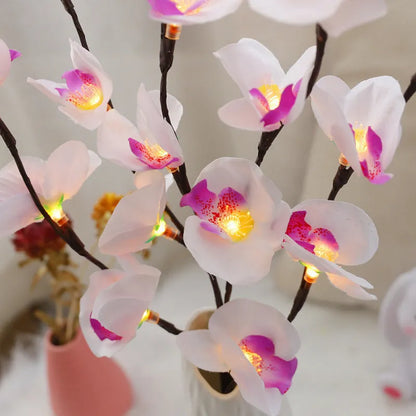 Pink phalaenopsis branch decorative light with 20 LEDs, 65cm length, fabric and plastic construction