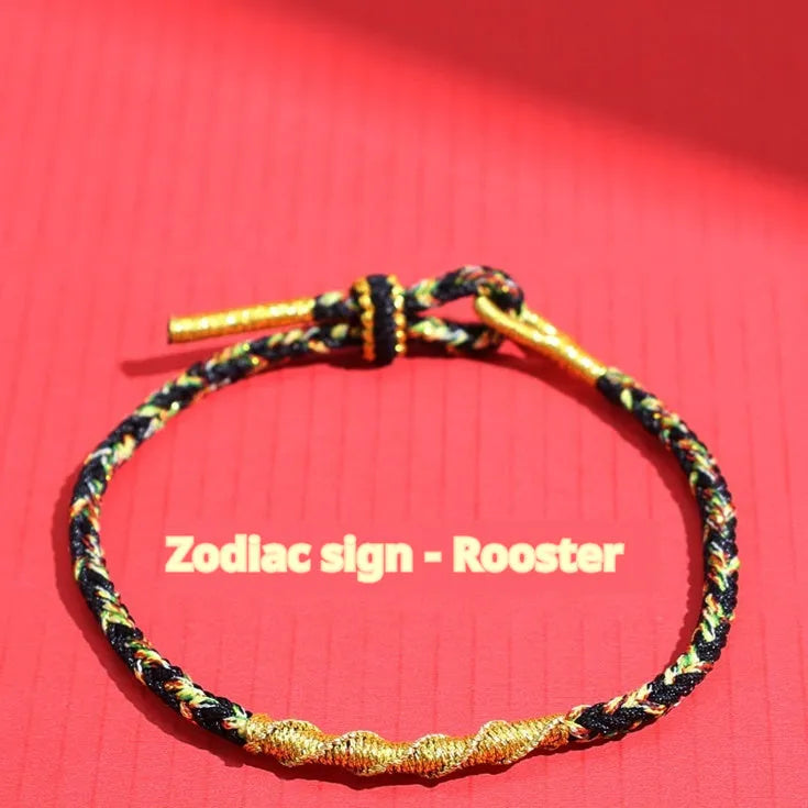 Woven eight-strand hand strap in zodiac-themed colours with flexible wire construction