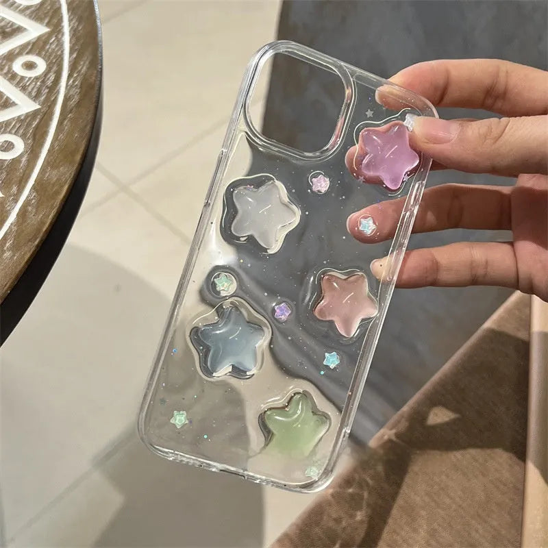 Glitter epoxy phone case with 3D five-pointed star design for iPhone models