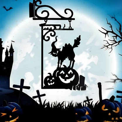 Halloween metal courtyard decoration with witch cauldron silhouette measuring 26x18cm