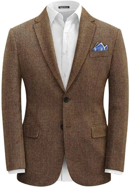 Men's single-breasted herringbone suit jacket, slim fit, brown or grey, sizes XS to 6XL