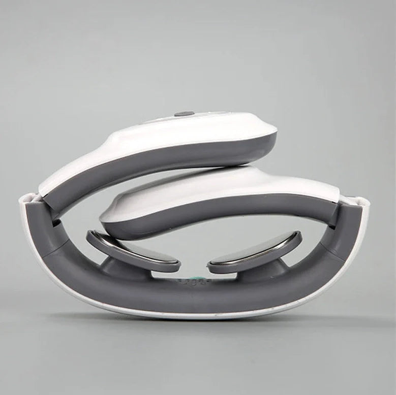White folding electric pulse massager for shoulders and neck with heated function and USB charging port