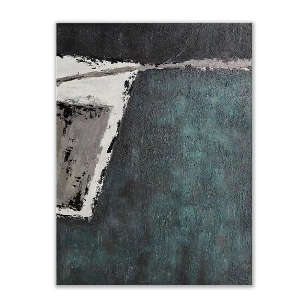 Large handmade abstract oil painting with retro green texture on vertical one-panel canvas, no frame, for living room or bedroom wall art