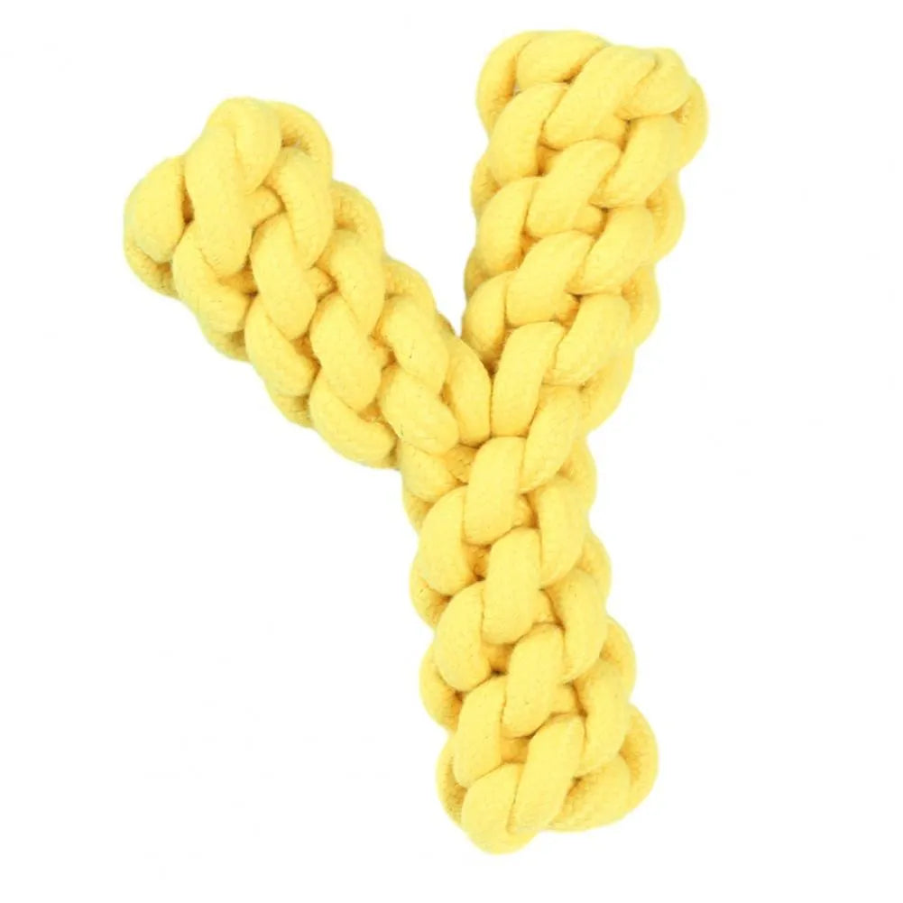 Blue Y-shaped cotton rope dog toy for large breed teeth grinding measuring 18cm